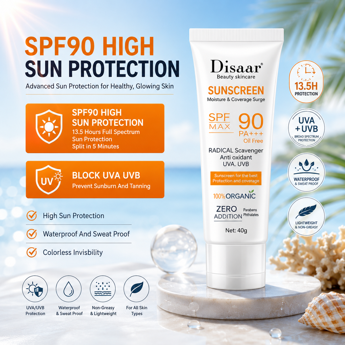 Disaar Isolation Sunscreen SPF 90+ – Broad-Spectrum UVA & UVB Sun Protection ( Free Shipping )